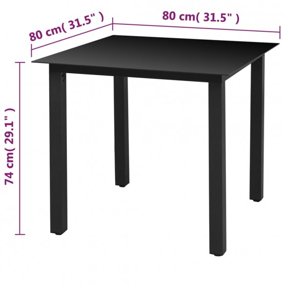 Table de jardin Noir 80 x 80 x 74 cm Aluminium et verre