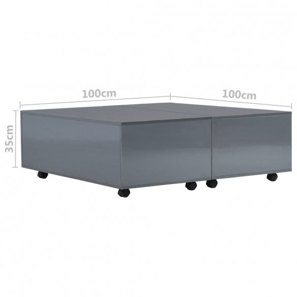 Table basse Gris brillant 100 x 100 x 35 cm