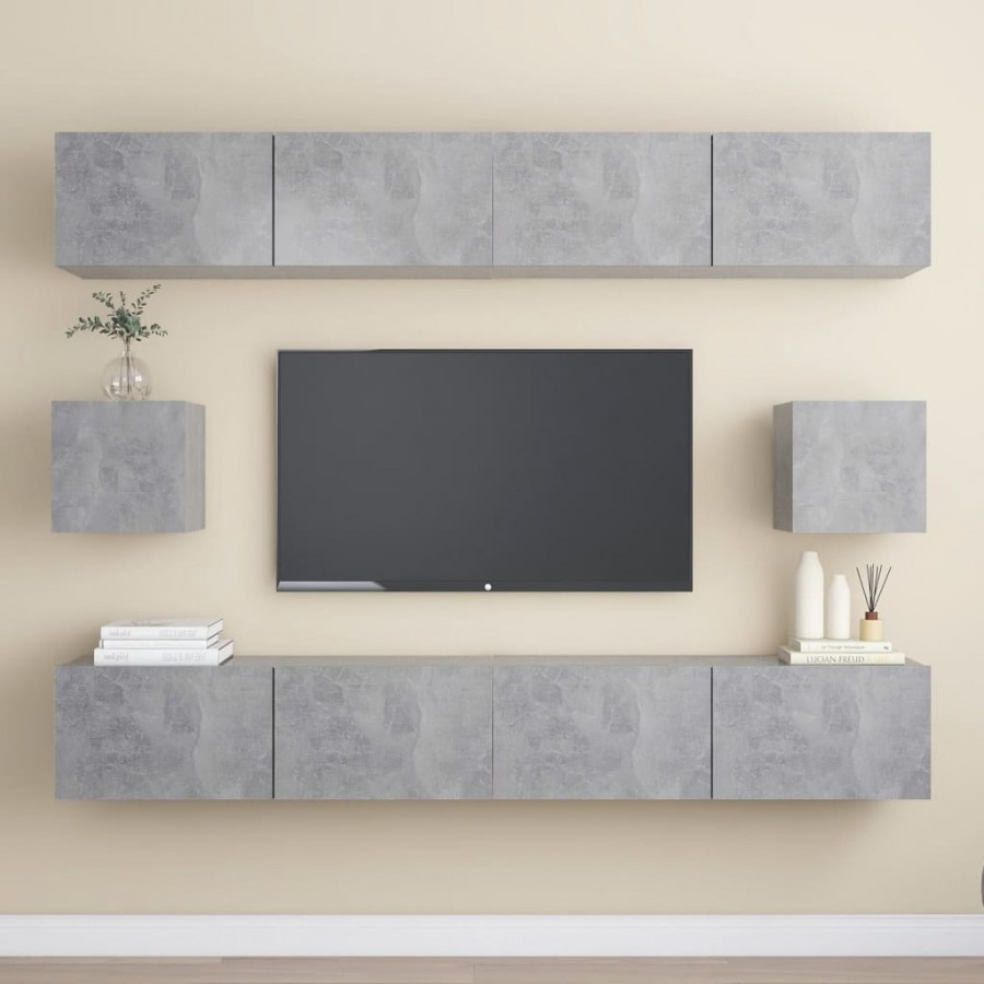 Ensemble de meubles TV 6 pcs Gris béton Aggloméré