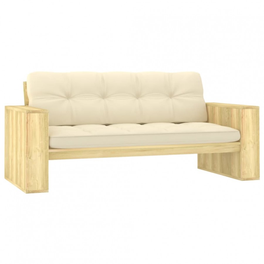 Banc de jardin avec coussins crème 179 cm Pin imprégné