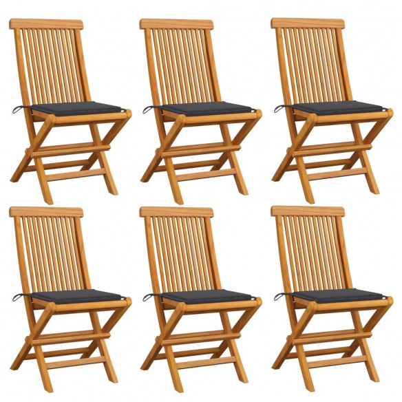 Chaises de jardin avec coussins anthracite 6 pcs Bois de teck