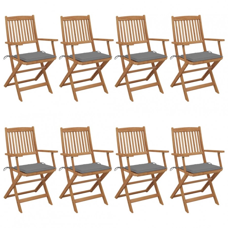 Chaises pliables de jardin 8 pcs avec coussins Bois d'acacia