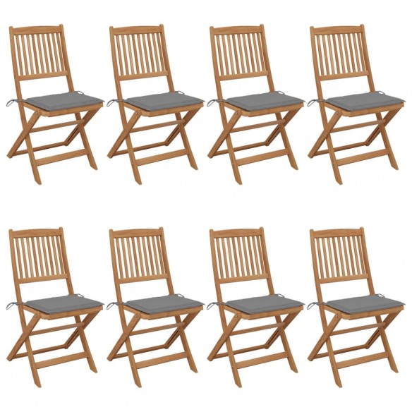 Chaises pliables de jardin 8 pcs avec coussins Bois d'acacia