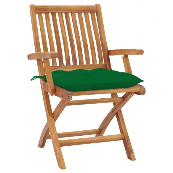 Chaises de jardin 2 pcs avec coussins vert Bois de teck massif