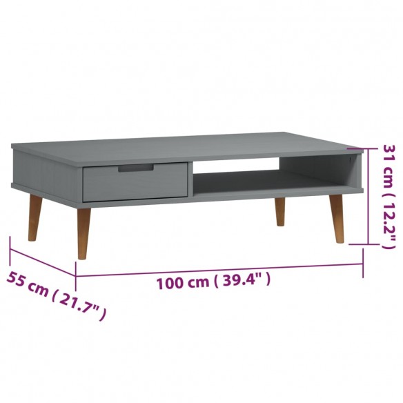 Table basse MOLDE Gris 100x55x31 cm Bois de pin massif