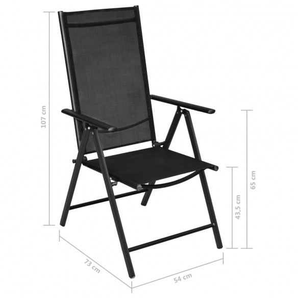 Chaises pliables de jardin 4 pcs Aluminium et textilène Noir