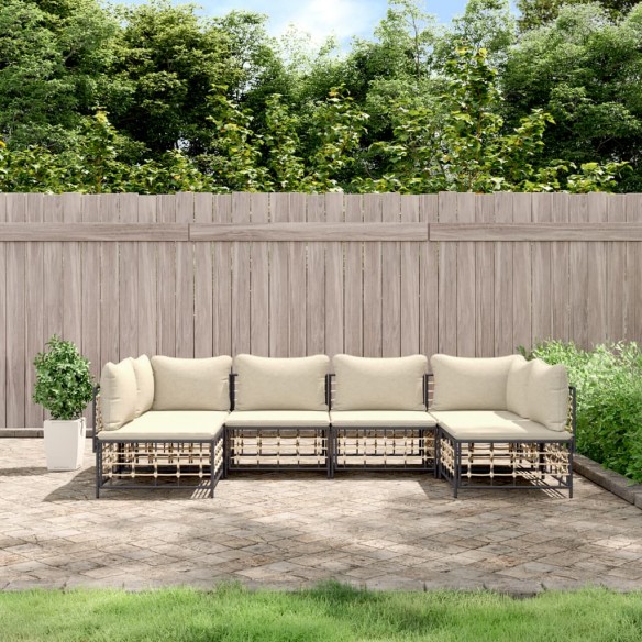 Salon de jardin 6 pcs avec coussins anthracite résine tressée