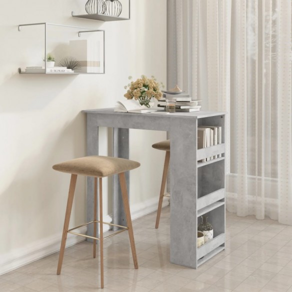 Table de bar à étagère de rangement Gris béton 102x50x103,5 cm