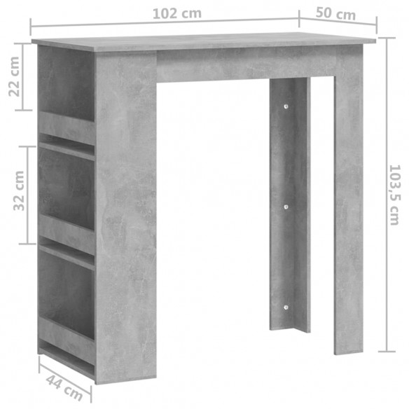 Table de bar à étagère de rangement Gris béton 102x50x103,5 cm