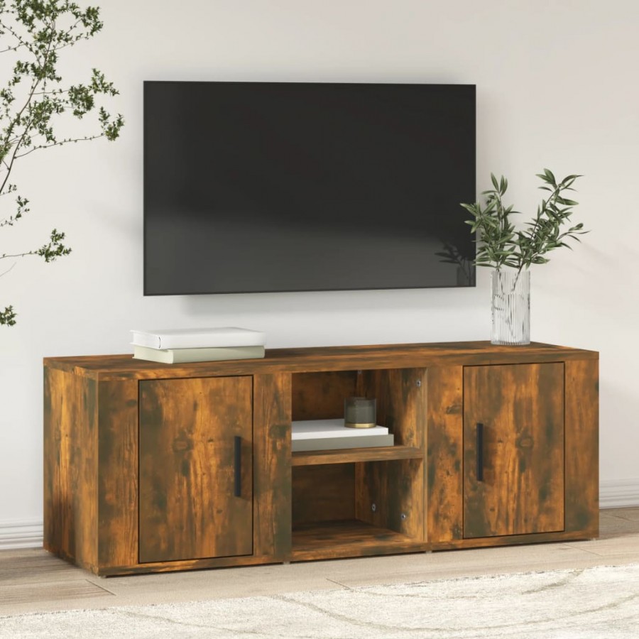 Meuble TV Chêne fumé 100x31,5x35 cm Bois d'ingénierie