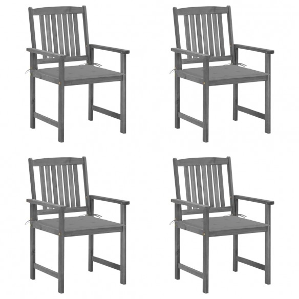 Chaises de jardin avec coussins 4 pcs Gris Bois d'acacia massif