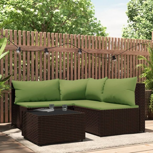 Salon de jardin 4 pcs avec coussins Marron Résine tressée