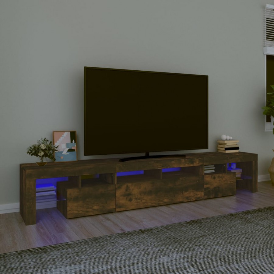 Meuble TV avec lumières LED Chêne fumé 230x36,5x40 cm