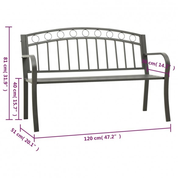 Banc de jardin Gris 120 cm Acier