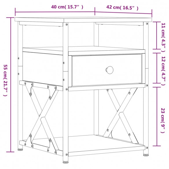 Table de chevet sonoma gris 40x42x55 cm bois d'ingénierie