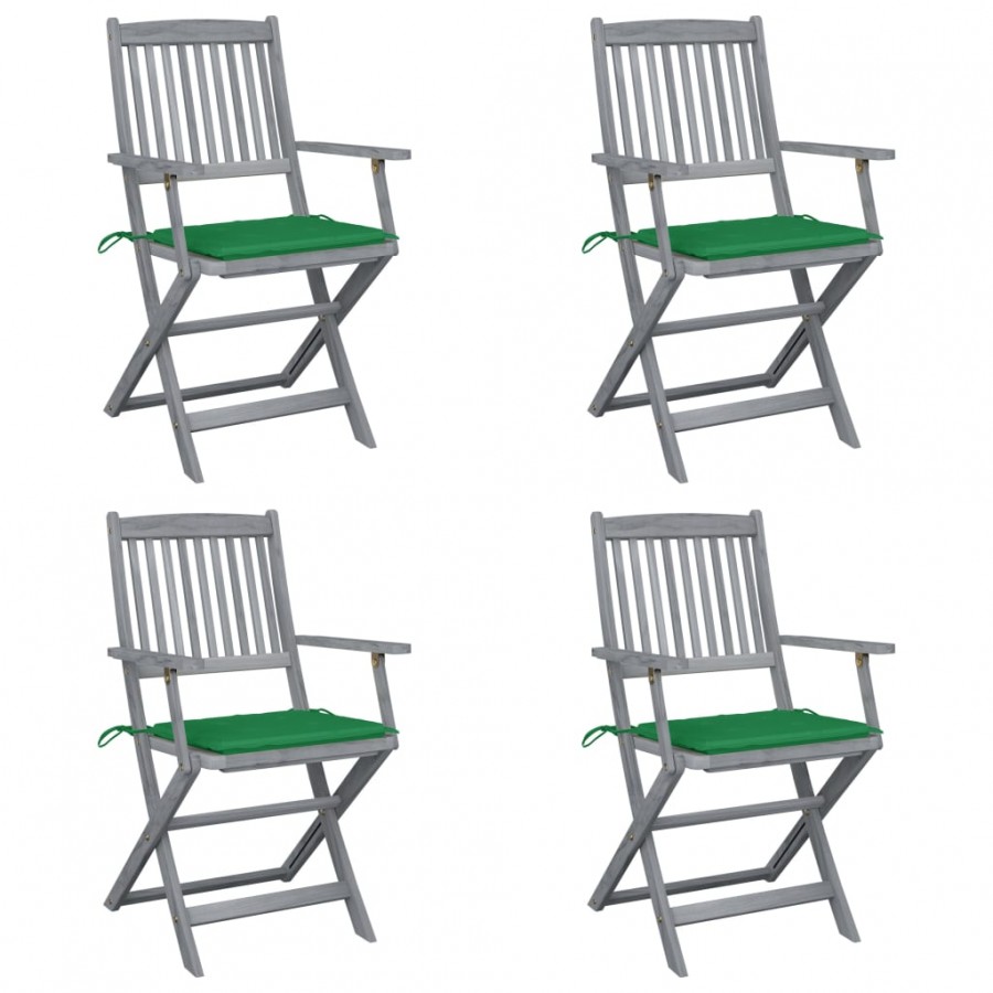 Chaises pliables d'extérieur 4 pcs avec coussins Bois d'acacia