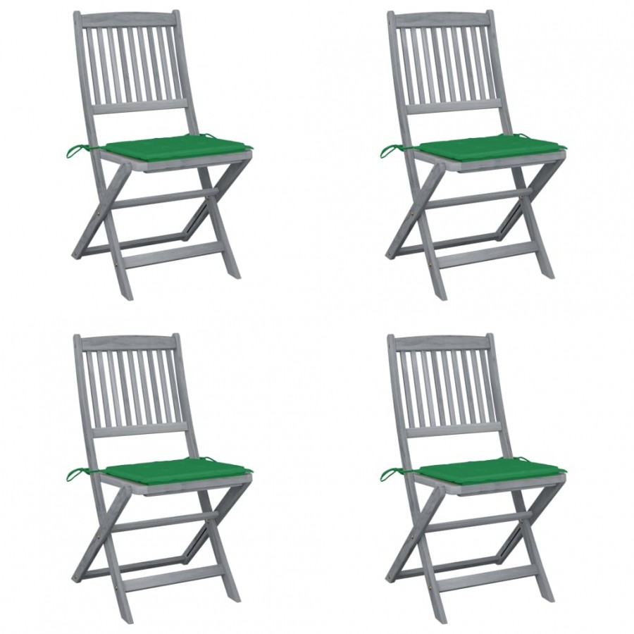 Chaises pliables d'extérieur 4 pcs avec coussins Bois d'acacia