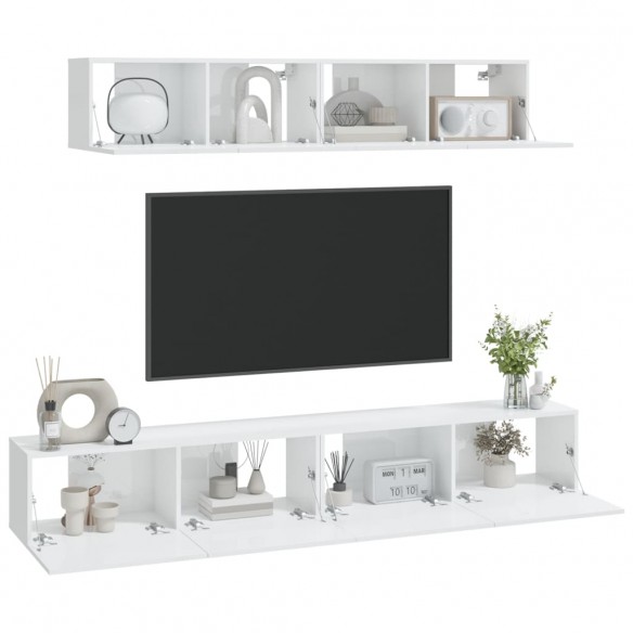 Ensemble de meubles TV 4 pcs Blanc brillant Bois d'ingénierie