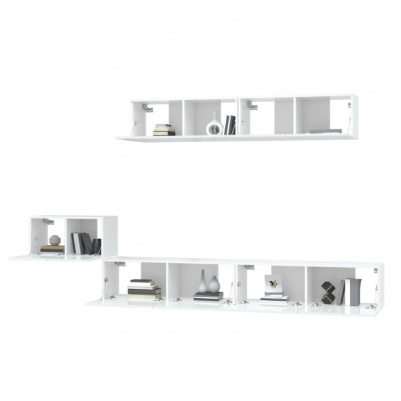 Ensemble de meubles TV 5 pcs Blanc brillant Bois d'ingénierie