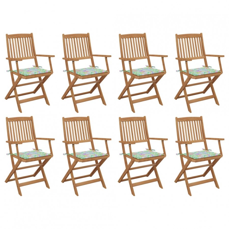 Chaises pliables d'extérieur avec coussins 8 pcs Bois d'acacia