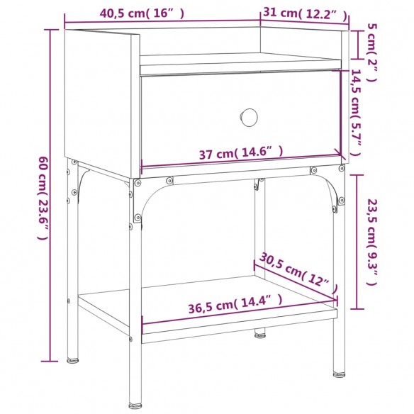 Table de chevet sonoma gris 40,5x31x60 cm bois d'ingénierie