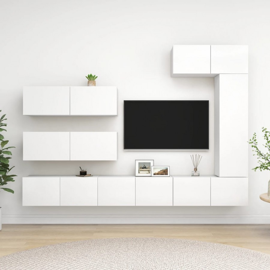 Ensemble de meuble TV 7 pcs Blanc Aggloméré