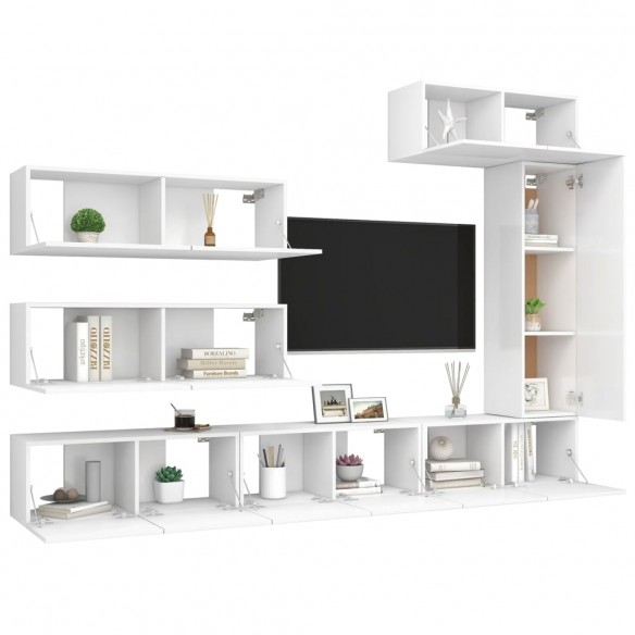 Ensemble de meuble TV 7 pcs Blanc Aggloméré