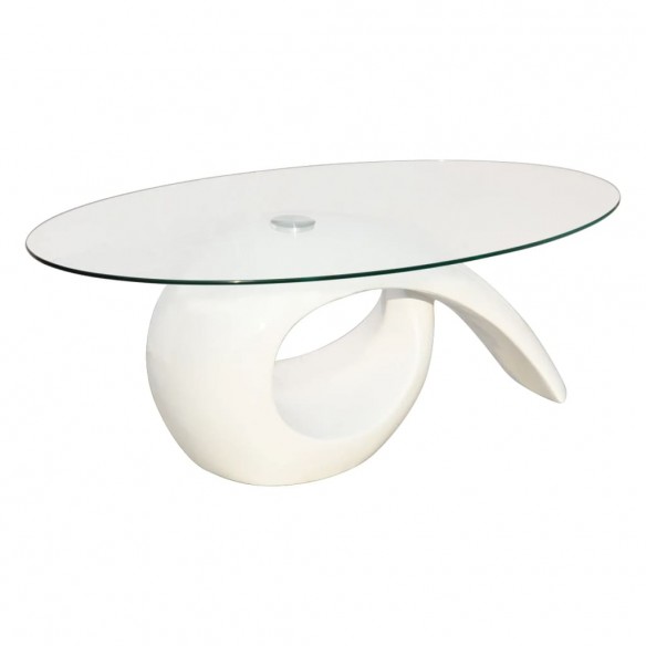 Table basse avec dessus de table en verre ovale Blanc brillant