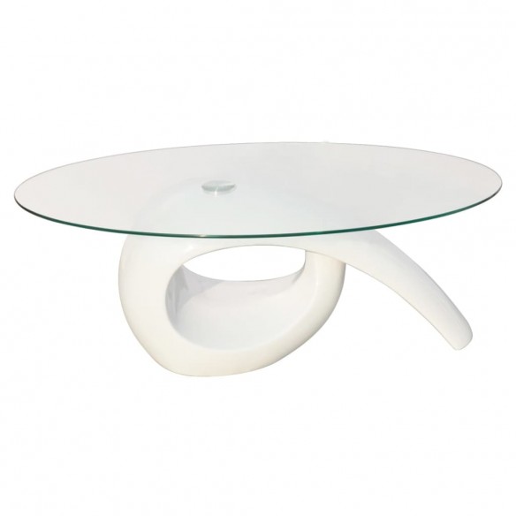 Table basse avec dessus de table en verre ovale Blanc brillant