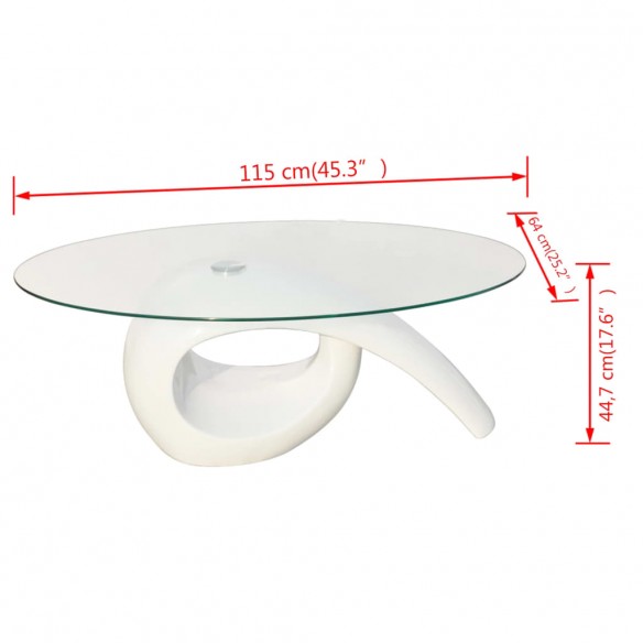 Table basse avec dessus de table en verre ovale Blanc brillant