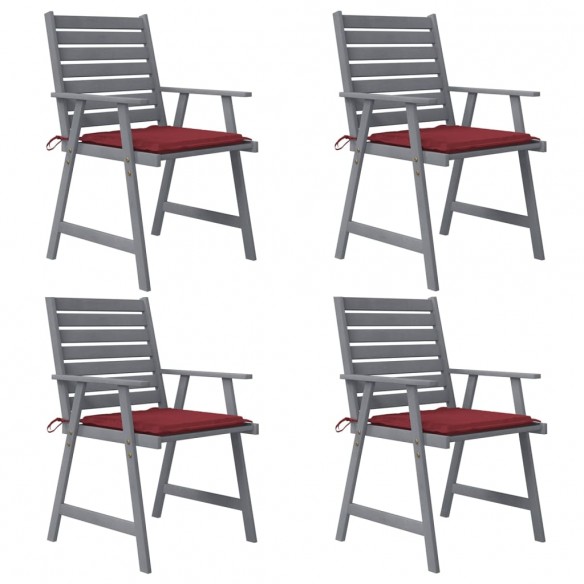 Chaises à dîner d'extérieur avec coussins 4 pcs Acacia massif