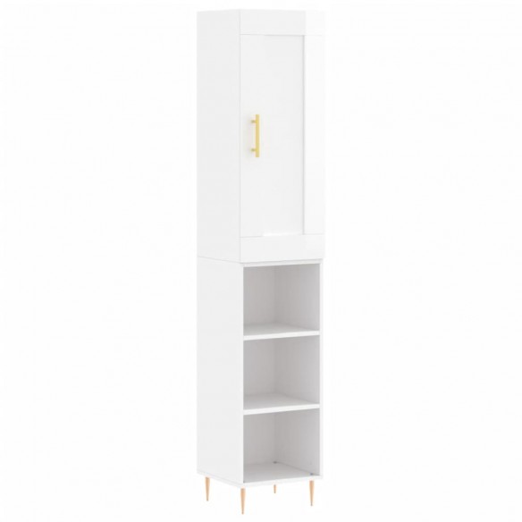 Buffet haut Blanc brillant 34,5x34x180 cm Bois d'ingénierie