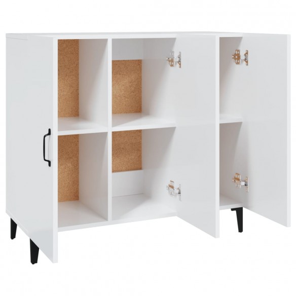 Buffet blanc brillant 90x34x80 cm bois d'ingénierie