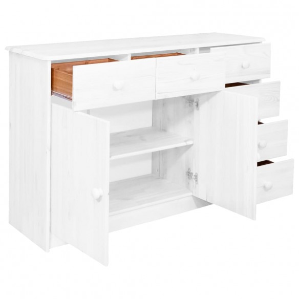 Buffet 6 tiroirs Blanc 113x35x73 cm Bois de pin massif