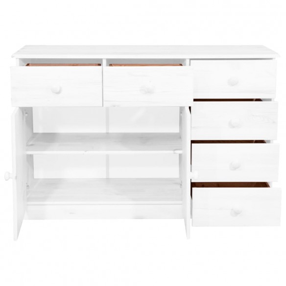 Buffet 6 tiroirs Blanc 113x35x73 cm Bois de pin massif