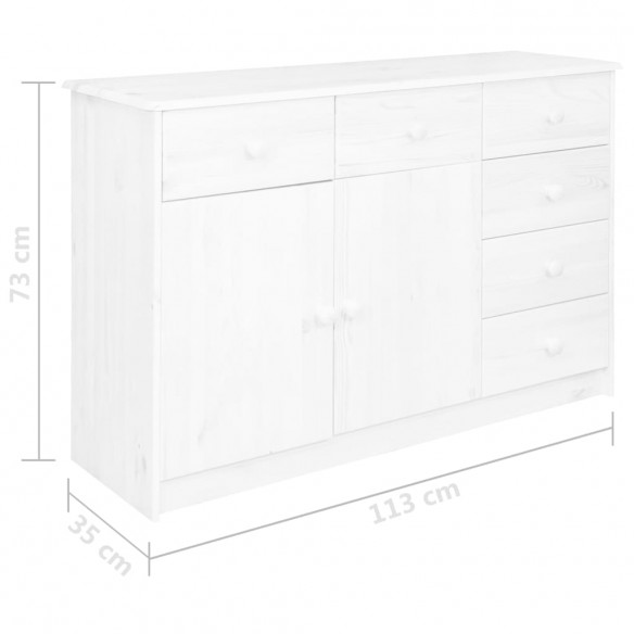 Buffet 6 tiroirs Blanc 113x35x73 cm Bois de pin massif