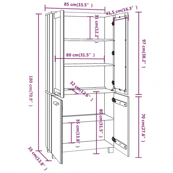 Buffet HAMAR Bois massif de pin Gris clair