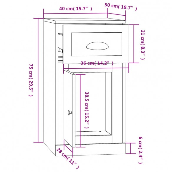 Armoire latérale avec tiroir chêne fumé 40x50x75 cm