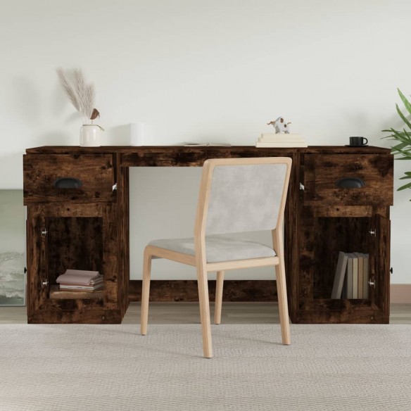 Bureau avec armoire chêne fumé bois d'ingénierie