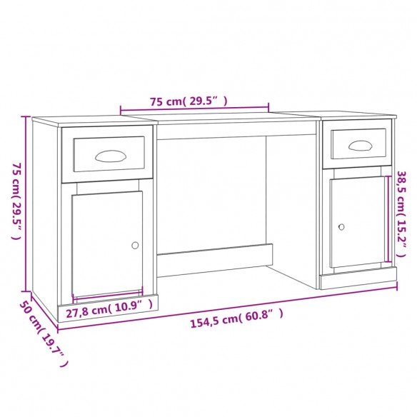 Bureau avec armoire chêne fumé bois d'ingénierie