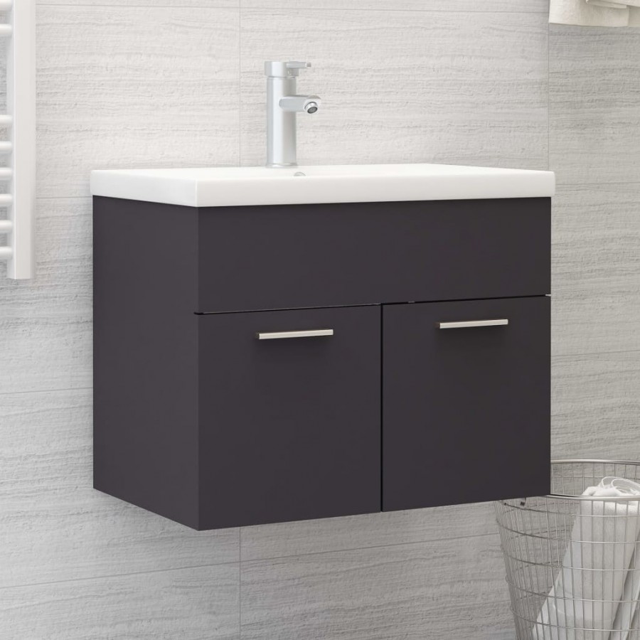 Armoire d'évier avec lavabo intégré Gris Aggloméré