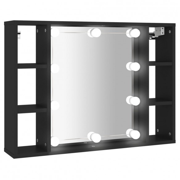 Armoire à miroir avec LED noir 76x15x55 cm