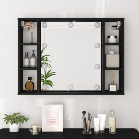 Armoire à miroir avec LED noir 76x15x55 cm