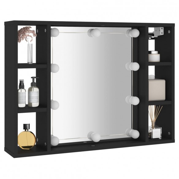 Armoire à miroir avec LED noir 76x15x55 cm