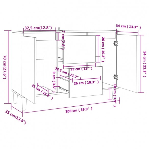 Buffet Blanc brillant 103,5x35x70 cm Aggloméré