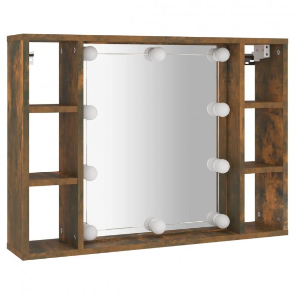 Armoire à miroir avec LED Chêne fumé 76x15x55 cm