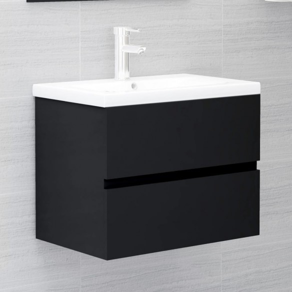 Armoire d'évier avec lavabo intégré Noir Aggloméré