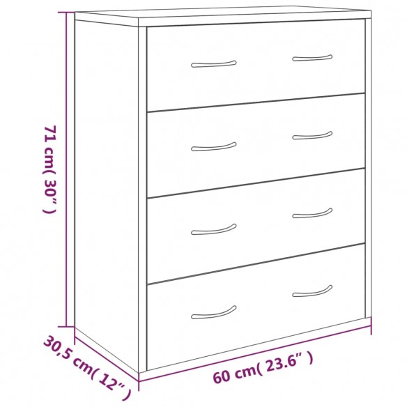 Buffet avec 4 tiroirs 60x30,5x71 cm Chêne fumé