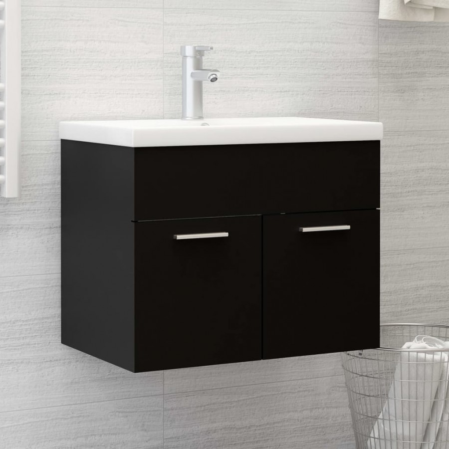 Armoire d'évier avec lavabo intégré Noir Aggloméré