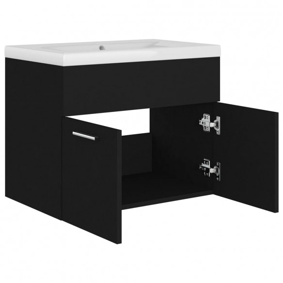 Armoire d'évier avec lavabo intégré Noir Aggloméré